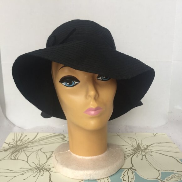 Wallaroo Hat Company Hampton Black Sun Beach Hat Bow Detail 100% cotton Floppy - Picture 3 of 9